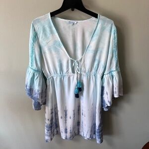 NWOT Blue Island Tie Dye Bohemian Tunic Dress Cover Up/Size Small